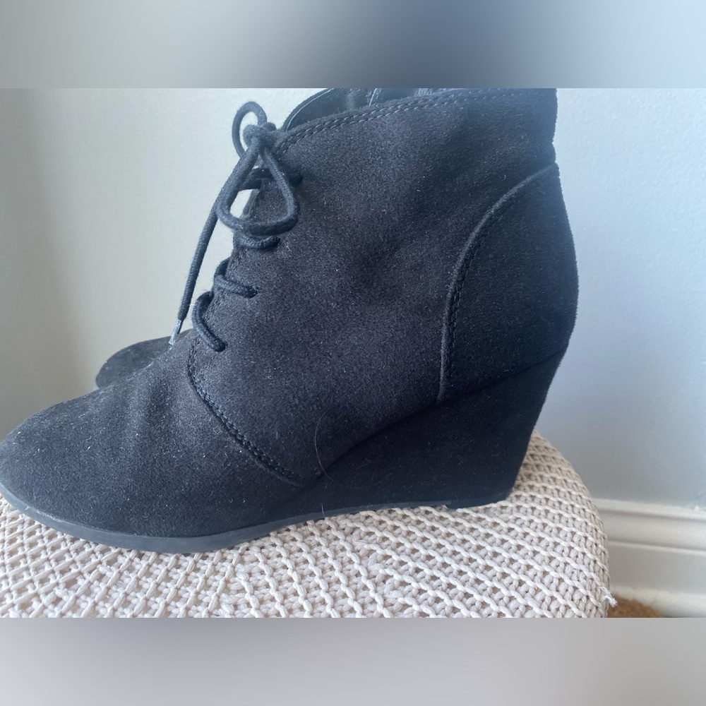 Black wedge booties
